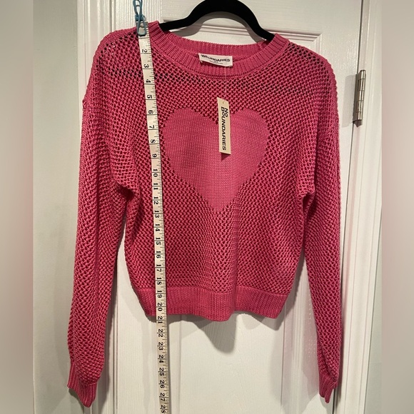 NWT No Boundaries Size S Pink Mesh Long Sleeve Crew Neck Pullover Heart Sweater - Picture 6 of 10